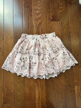 GAP Love Shack Fancy Pink Floral Eyelet Tiered Mini Skirt